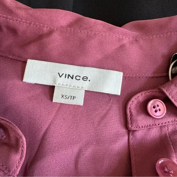 Vince Slim Fit Stretch Silk Blouse Teaberry Sz XS